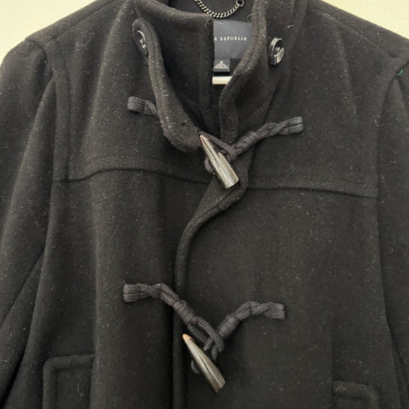 Banana Republic Wool Duffle Toggle Button Coat Black M - Picture 6 of 7